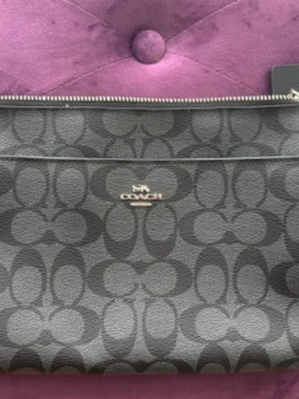 Coach Signature East West Pop Up Crossbody Black Gray Coated Canvas Bag